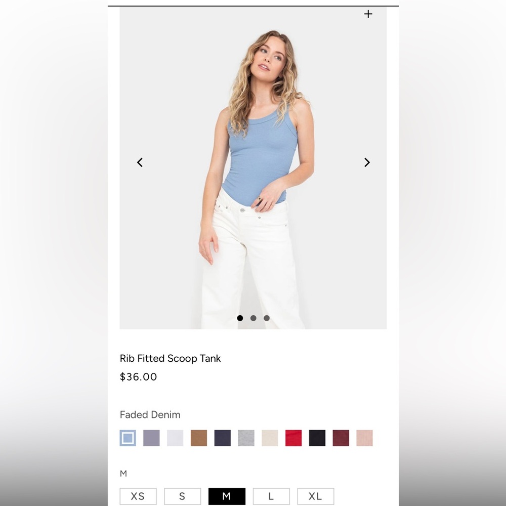 NWT Easy Standard Rib Fitted Scoop Tank in Faded Denim size Medium